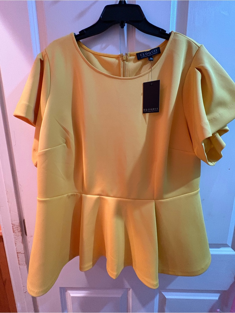 Eloquii Bright Yellow Peplum Short Sleeve Top